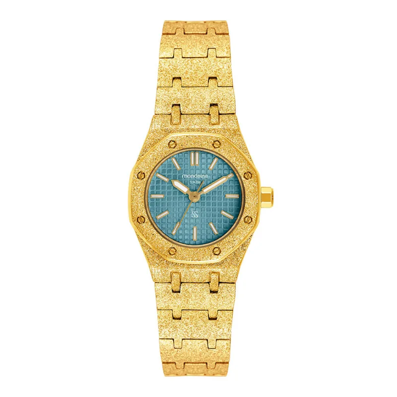 Relógio Feminino Analógico Textura bezel octogonal Azul