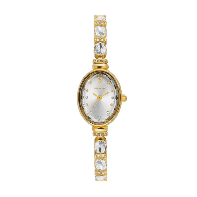 Relógio Feminino Relógio Feminino Dourado com Pedras Cravejadas Analógico em Metal com Pedras