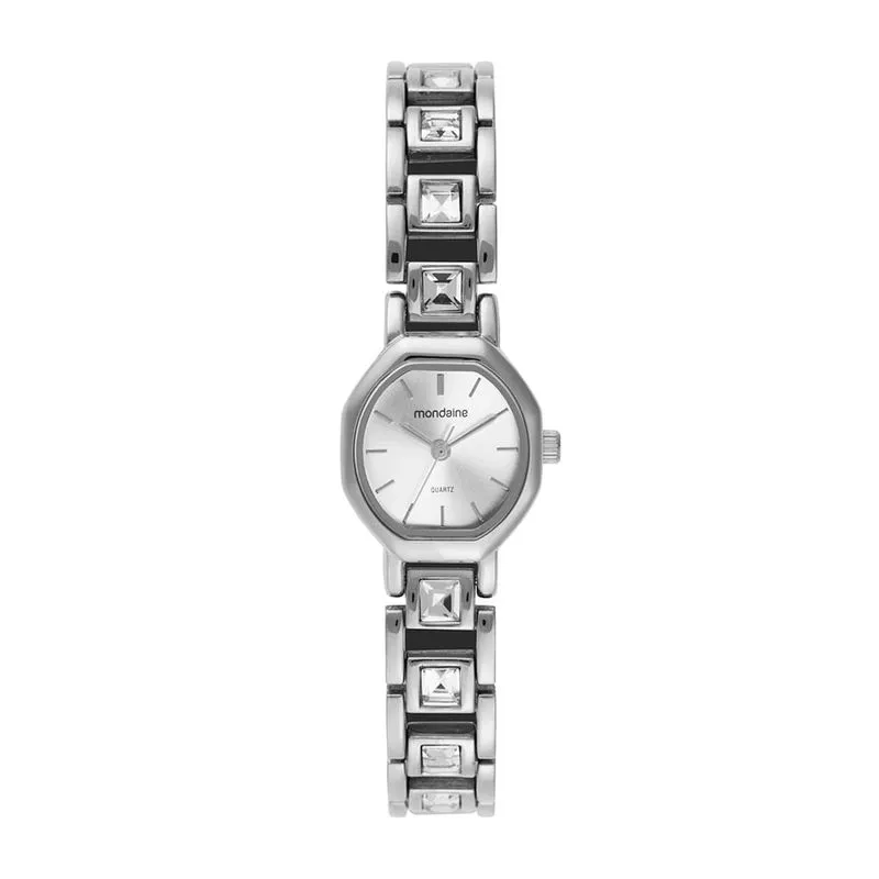 Relógio Feminino Facetado Cristais Prata