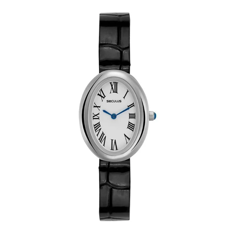 Relógio Feminino Vintage Analógico Couro Legítimo Prata Séculus 24MM