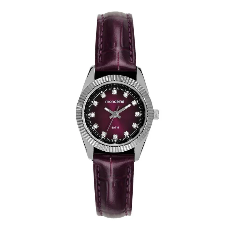 Relógio Feminino Analógico com Couro e Cristais Roxo Mondaine
