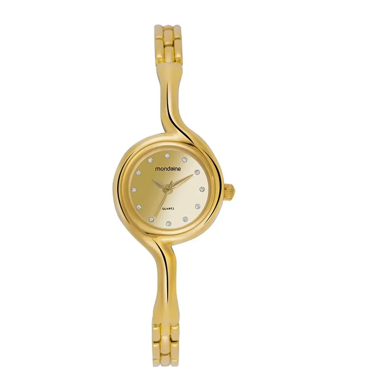 Relógio Feminino Redondo Bracelete Bangle Dourado