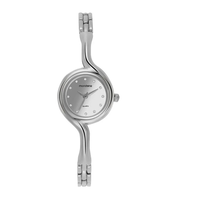 Relógio Feminino Redondo Bracelete Bangle Prata
