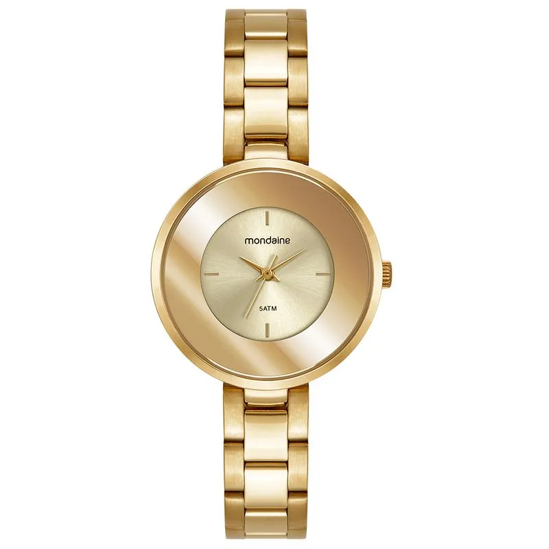 Relógio Feminino Vidro Metalizado Dourado