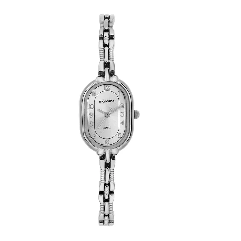 Relógio Feminino Oval Pulseira Texturizada Prata