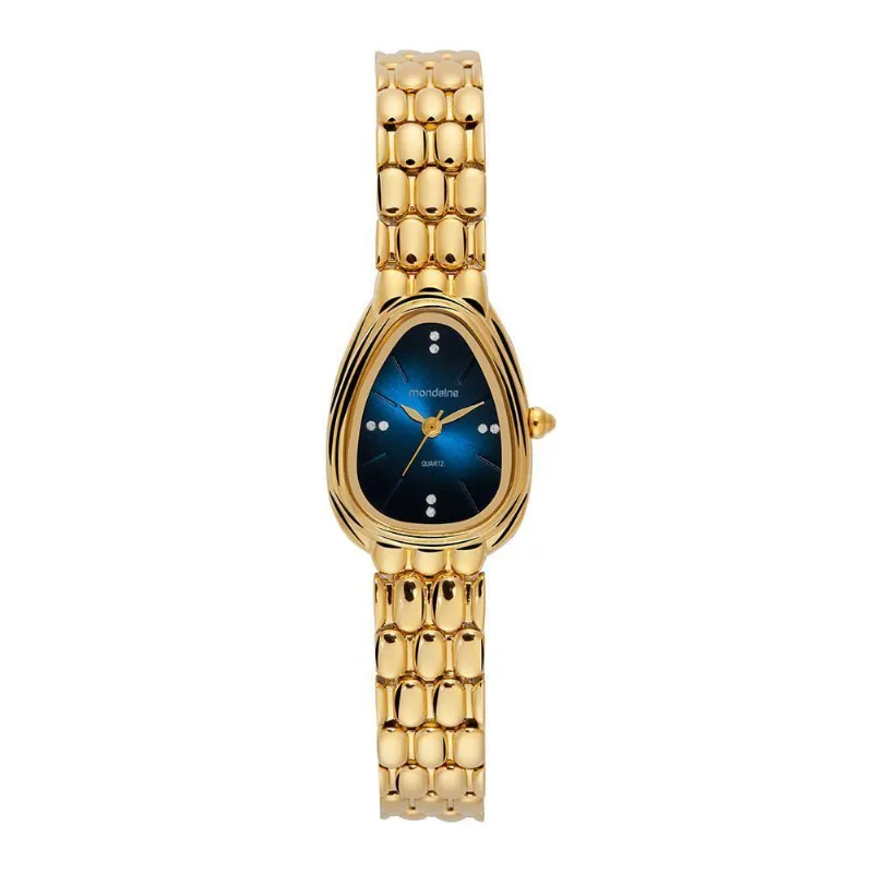 Relógio Feminino Serpens Clássico Metal Dourado Mostrador Azul Mondaine