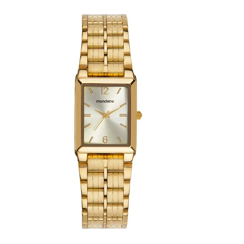 Relógio Feminino Retangular Todo Em Aço Dourado