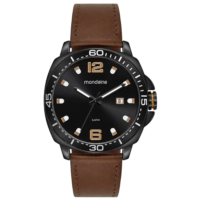 Relogio Masculino Preto Robusto Couro Genuíno