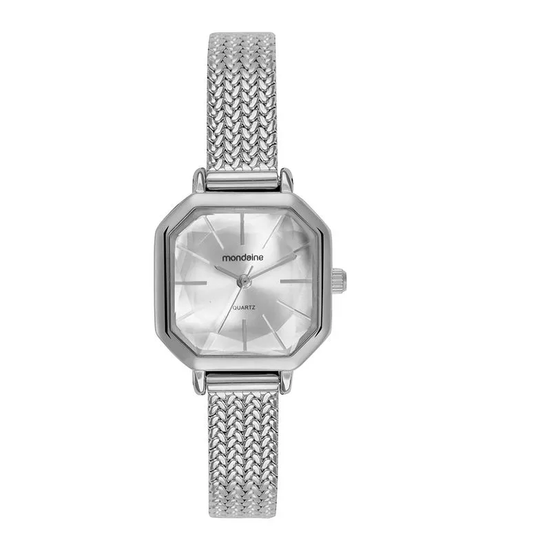 Relógio Feminino Quadrado Vidro Facetado Prata