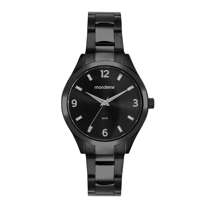 Relógio Feminino Analógico Aço com Cristais Preto Mondaine