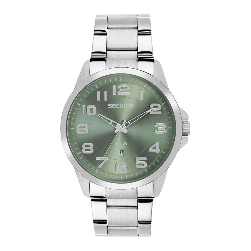 Relógio Masculino 44216G Analógico com Calendário em Aço Inox Verde Séculus