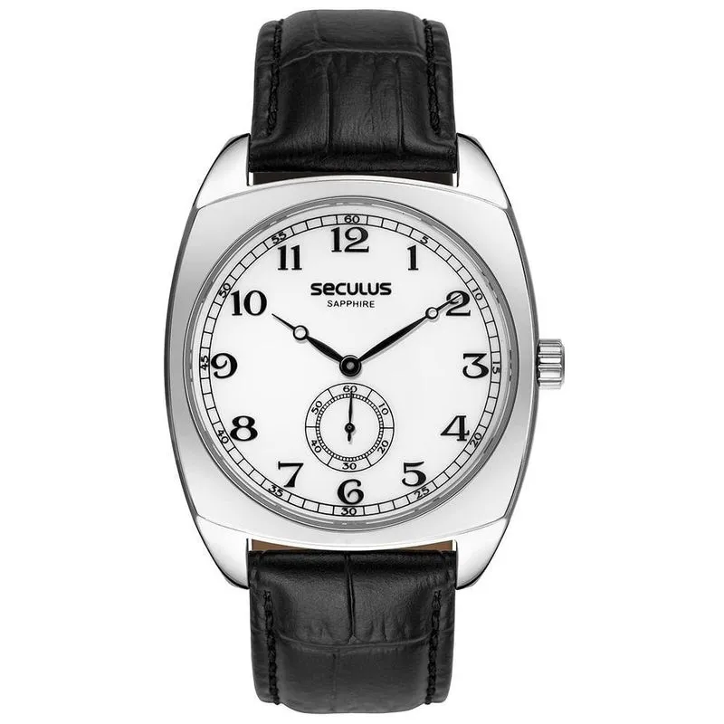 Relógio Masculino Classic Analógico Couro Small Seconds Prata Séculus