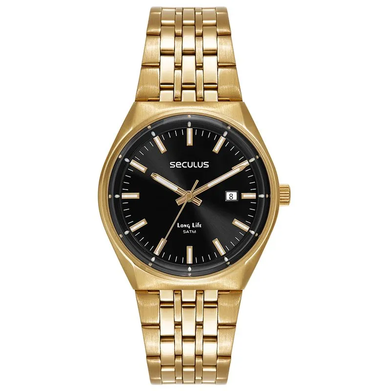 Relógio Masculino Aço Vidro Abaulado Dourado