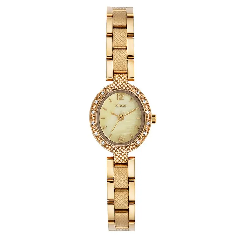 Relógio Feminino Oval Champagne Aço Dourado