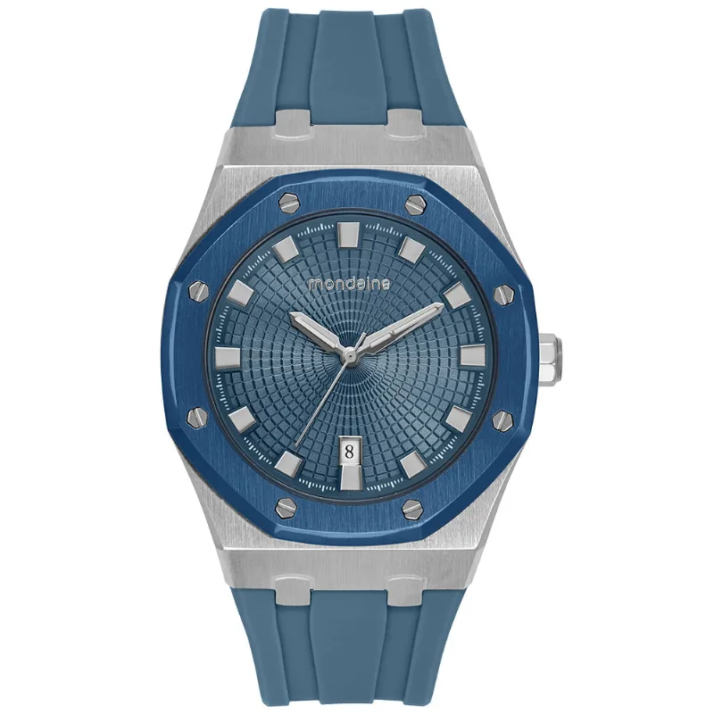 Relógio Masculino Vértice Bisel Octogonal Azul Calendário