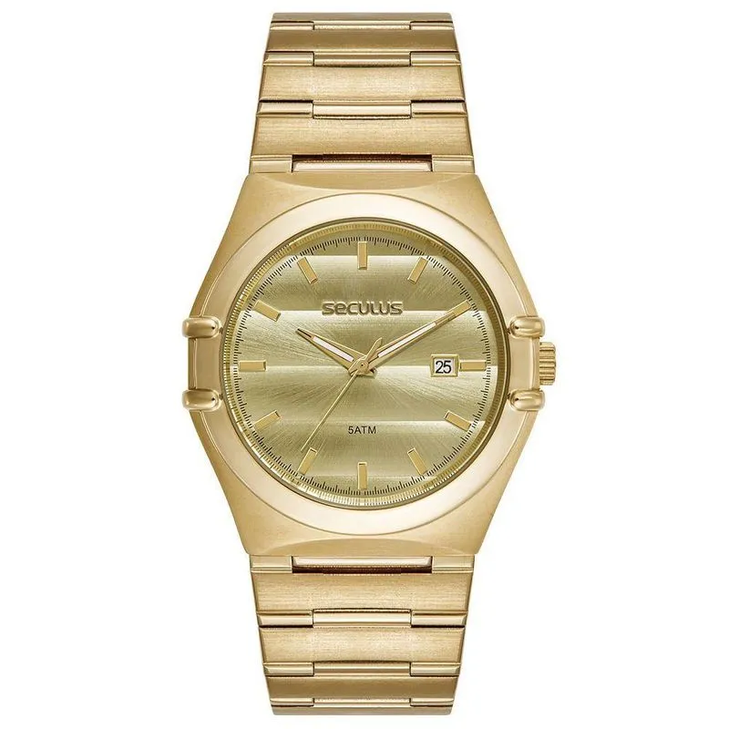 Relógio Masculino Textura Wave Analógico Aço Inox Dourado Séculus