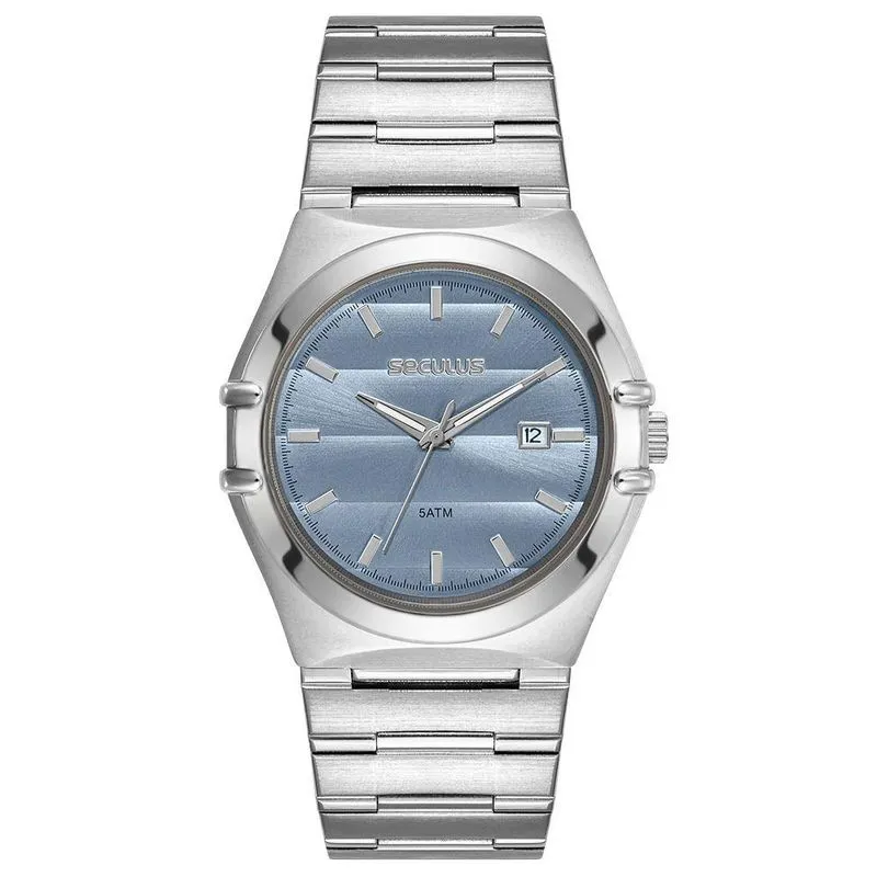 Relógio Masculino Textura Wave Analógico Aço Inox Prata Séculus