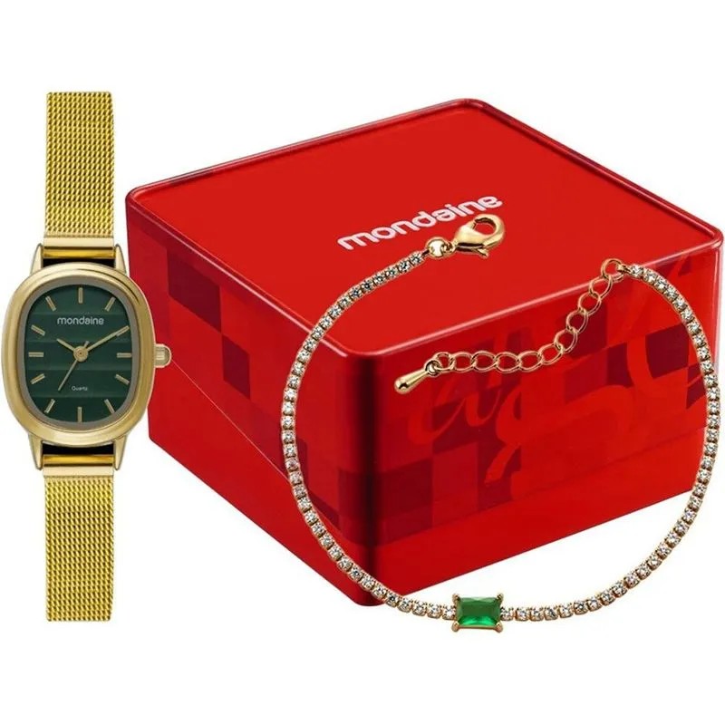Kit Relógio Feminino Mondaine Dourado 99883LPMKDE2K1