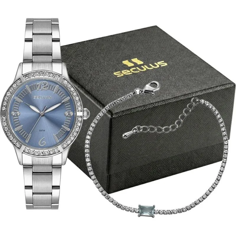 Kit Relógio Feminino Seculus Prata 44340L0SKNS2K1