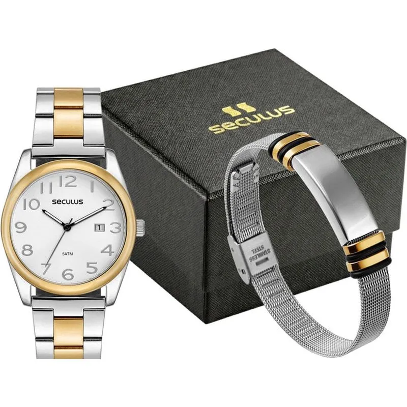 Kit Relógio Masculino Seculus Prata/Dourado 21000GPSVBA3K1