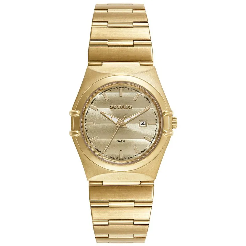 Relógio Feminino Calendário Pulseira Integrada Dourado
