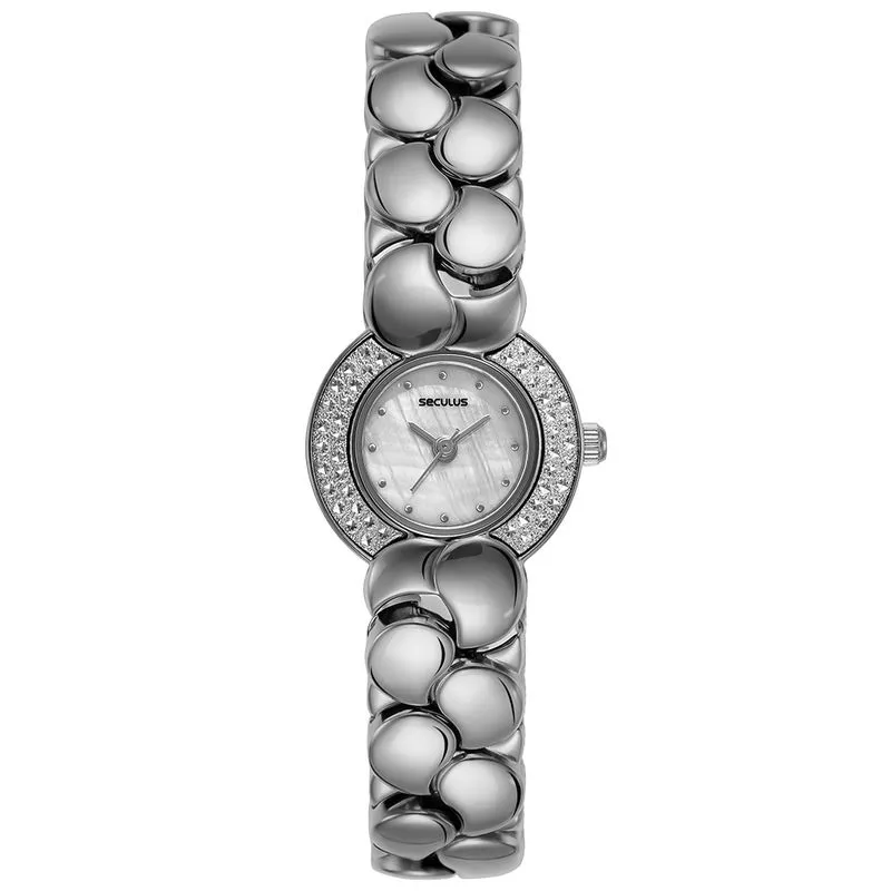 Relógio Feminino Analógico Diamond Cut Prata