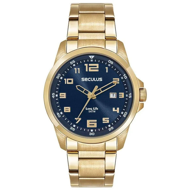 Relógio Masculino Long Life Analógico Aço Inox Mostrador Azul