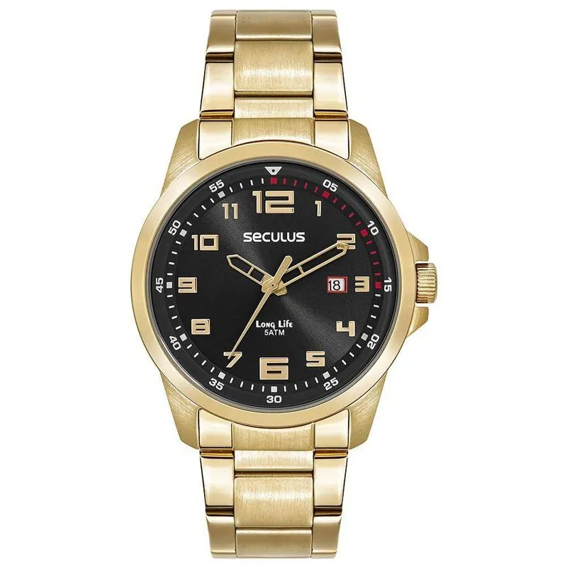 Relógio Masculino Long Life Analógico Aço Inox Aro 3D Mostrador Preto Séculus