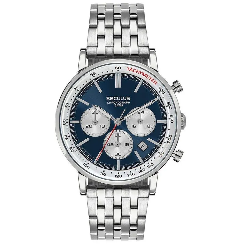 Relógio Masculino Cronógrafo Prime Aço Inox Prateado Séculus