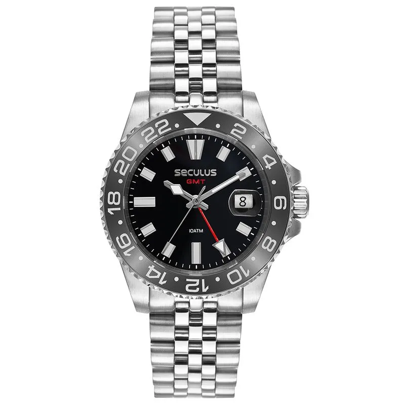 Relógio Masculino Aço Movimento GMT Preto