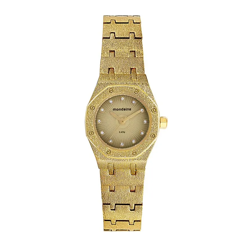 Relógio Feminino Octogonal Efeito Frosty Dourado