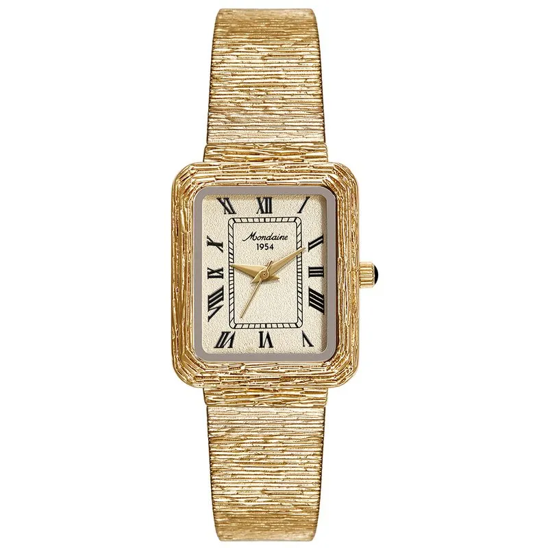 Relógio Feminino Vintage Caixa Texturizada Dourado