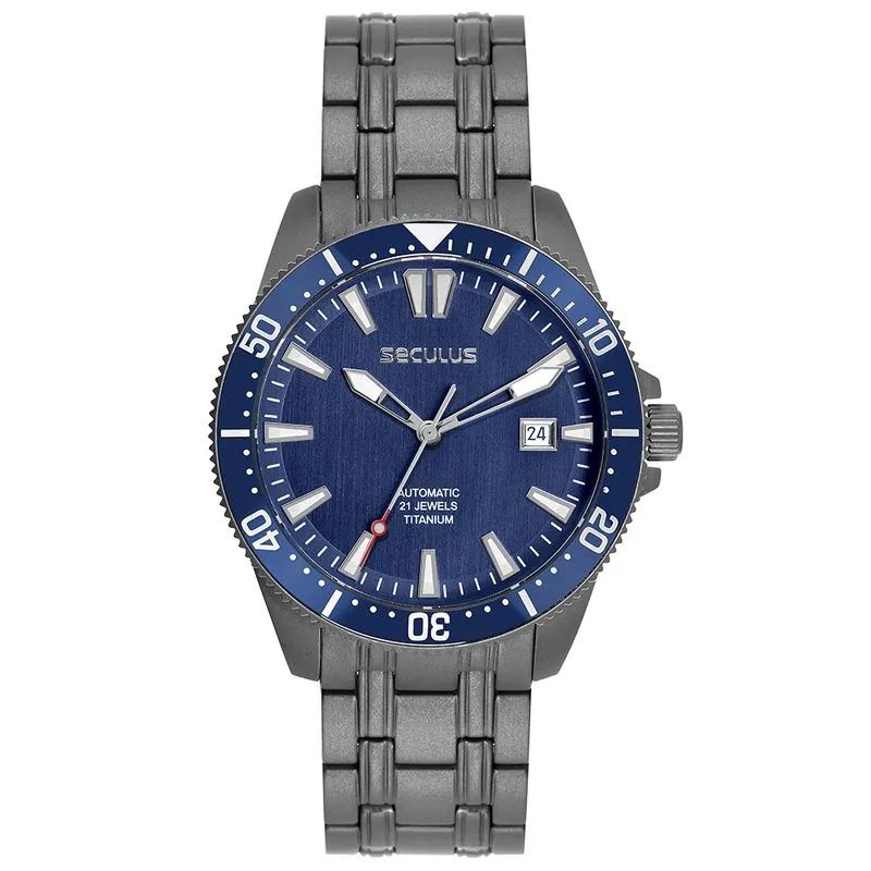 Relógio Masculino Automático Titânio Azul
