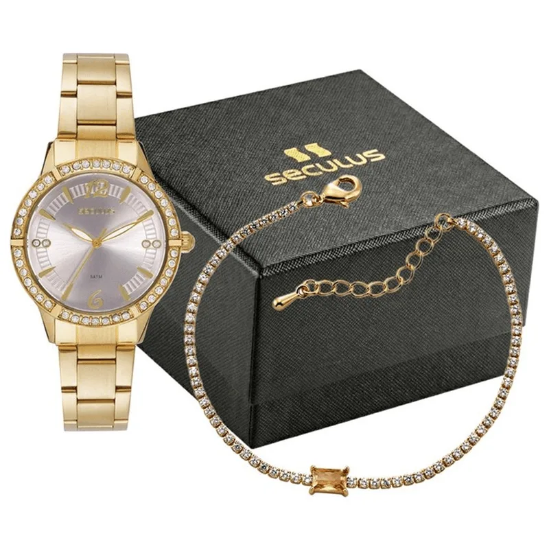 Relógio Feminino Analógico Seculus 44341LPSKDS Dourado
