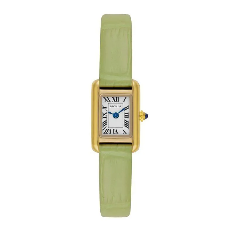 Relógio Feminino Tank Signature Mini Couro Analógico Verde Séculus