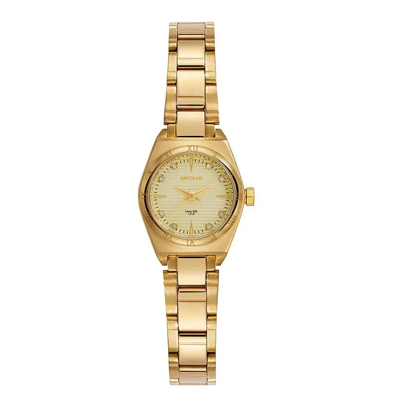 Relógio Feminino Marcações Cristais Dourado