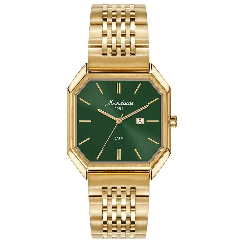 Relógio Masculino Quadrado Elos Sólidos Verde
