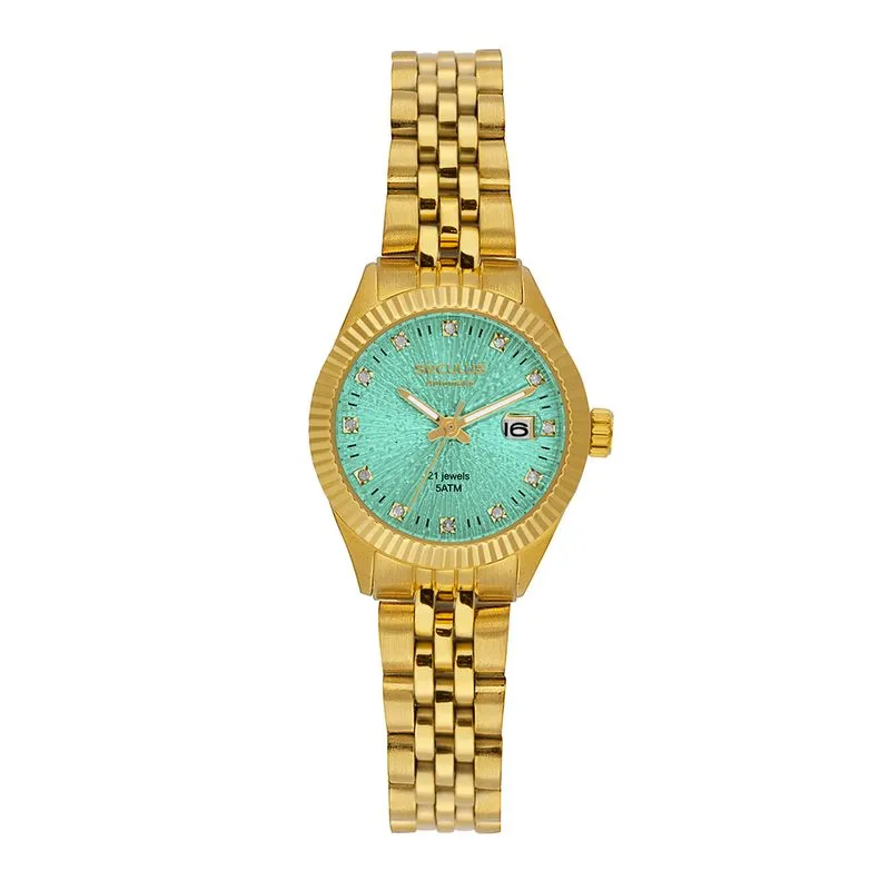 Relógio Feminino Automático com Calendário Dourado