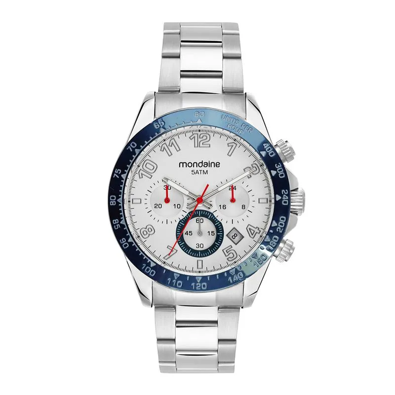 Relógio Masculino Cronógrafo Aço Branco Azul