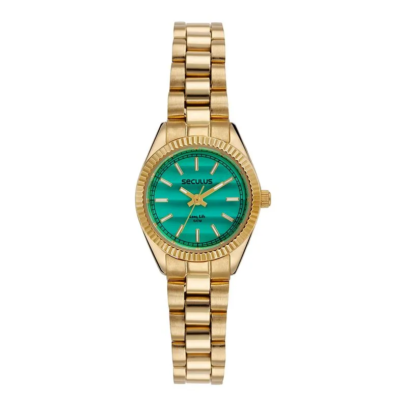 Relógio Feminino Analógico Aço Azul Dourado
