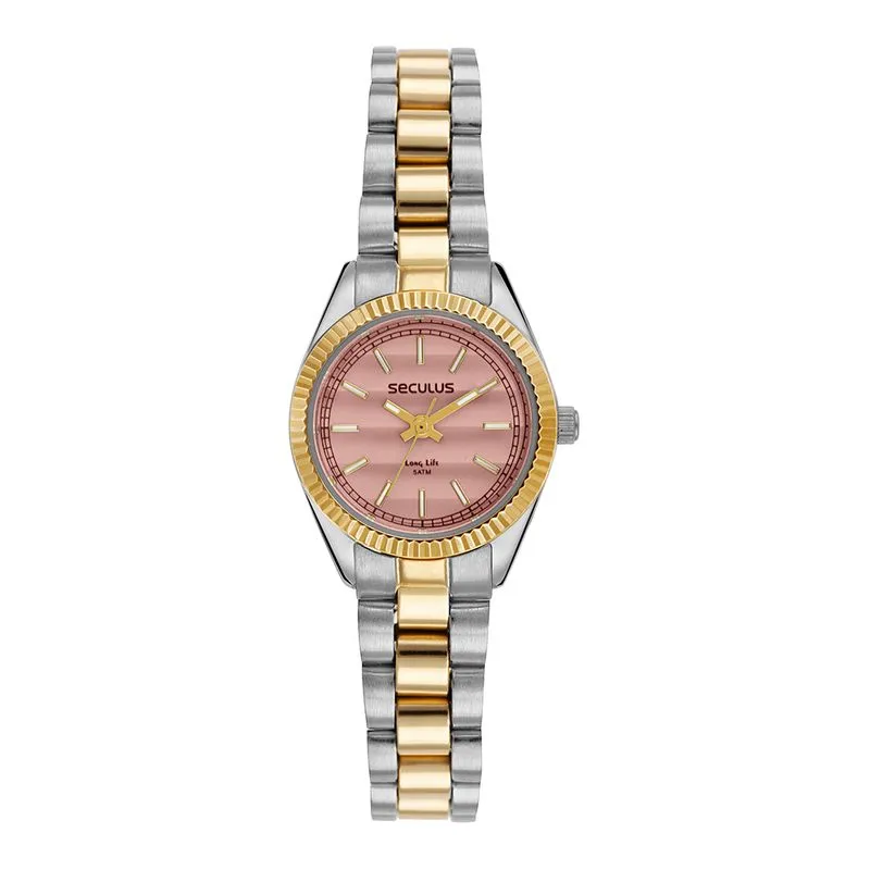 Relógio Feminino Analógico Aço Rosa Bicolor