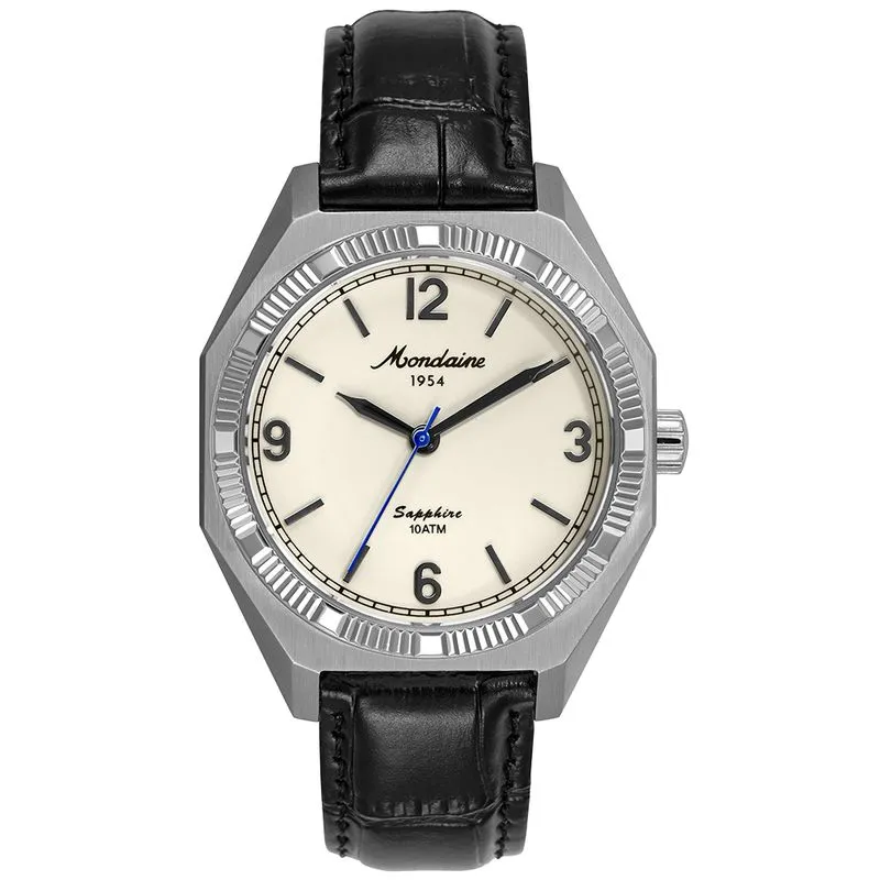 Relógio Masculino Automático Safira Couro Preto