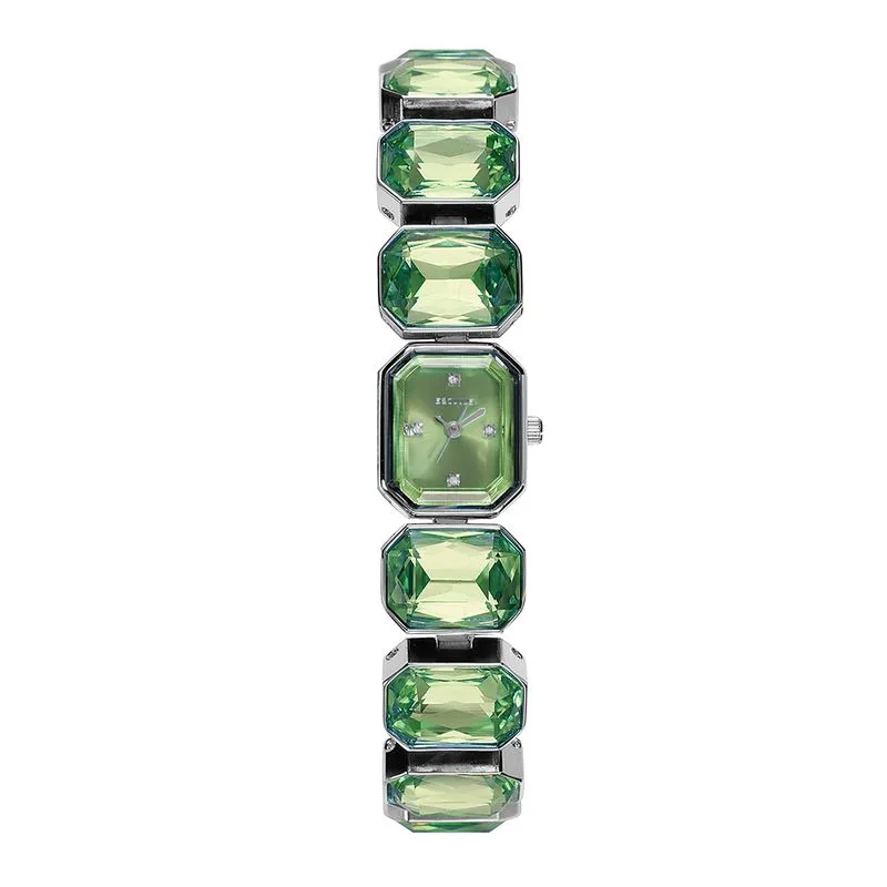 Relógio Feminino Quadrado Pedras Facetadas Verde