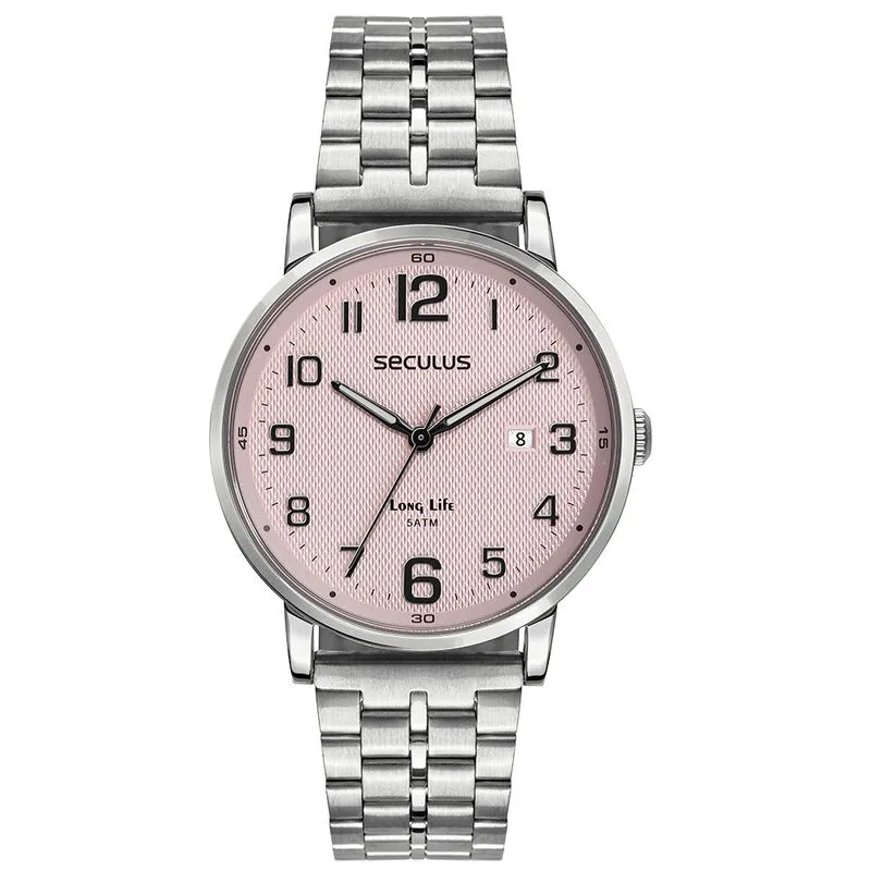 Relógio Masculino Semi Slim Mostrador Rosa