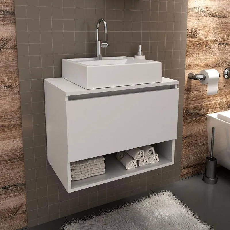 Gabinete Para Banheiro Suspenso Com Cuba E Nicho T3k012 1 Porta Mdp Branco Tecno Mobili