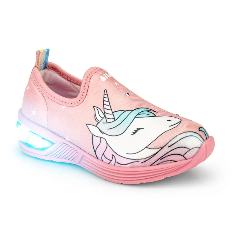 Tênis com luz infantil bibi Space Wave Unicórnio 20 ao 30 Rosa