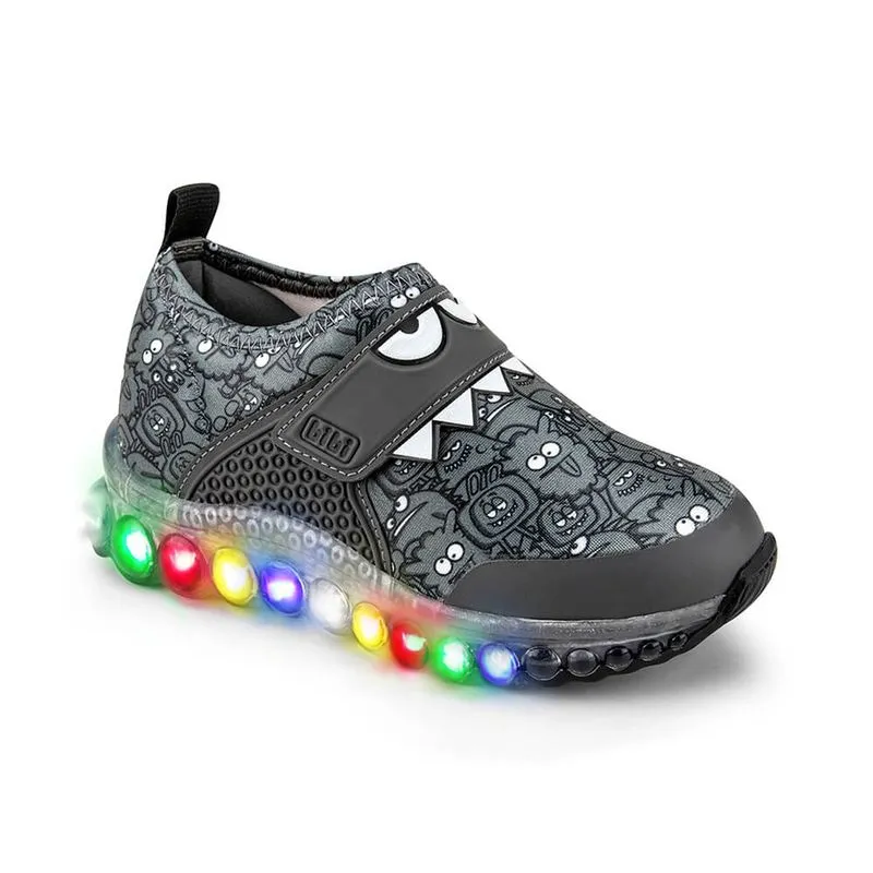 Tênis Infantil de Luz Masculino Bibi Roller Celebration Grafite com Velcro Estampado Monsters 1079209 29