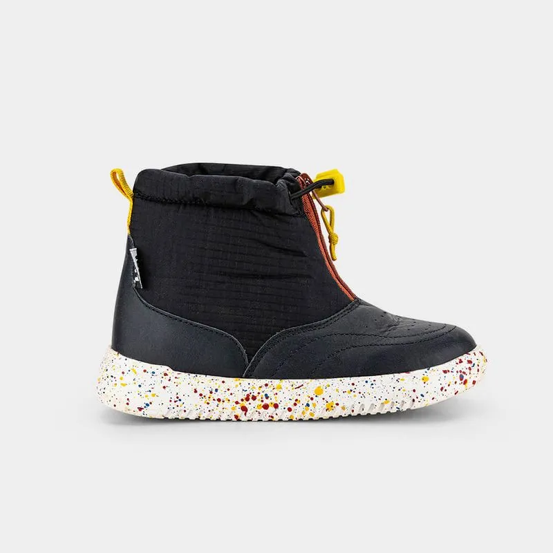 Tênis Abotinado Infantil Bibi de Couro e Nylon Preto New Way 36