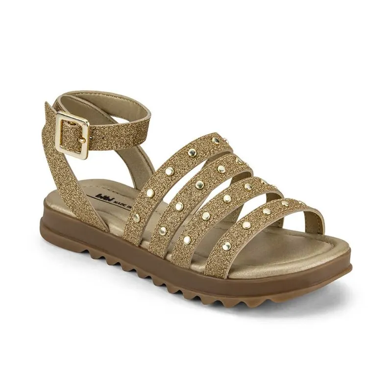 Sandália Infantil Bibi Tratorada Dourada com Tachas Flat Form II 36