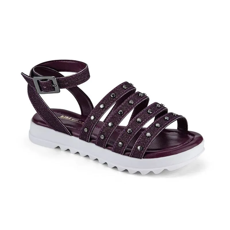 Sandália Infantil Bibi Tratorada Roxo Marsala com Tachas Flat Form II 32